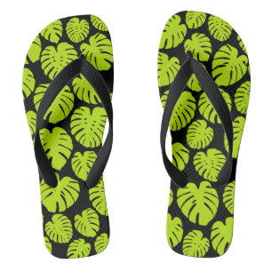 Monstera leaves in Lime Green and black Thongs