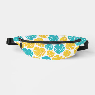 Monstera Leaves in Turquoise, Yellow, and White Bum Bags