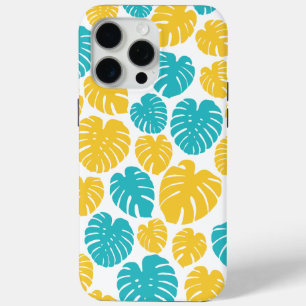 Monstera Leaves in Turquoise, Yellow, and White iPhone 15 Pro Max Case