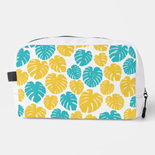 Monstera Leaves in Turquoise, Yellow, and White Dopp Kit