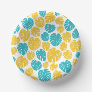 Monstera Leaves in Turquoise, Yellow, and White Paper Plate