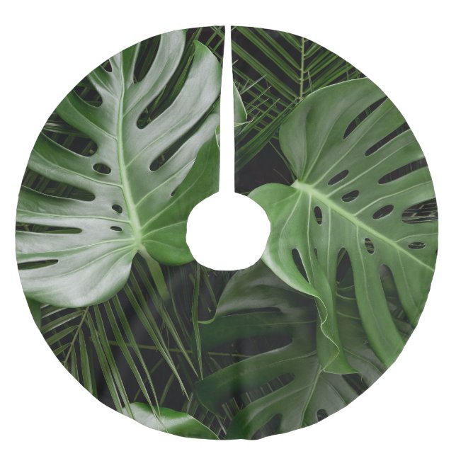 Monstera leaves, luxury tropical layout. brushed polyester tree skirt (Front)