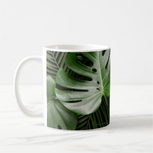Monstera leaves, luxury tropical layout. coffee mug
