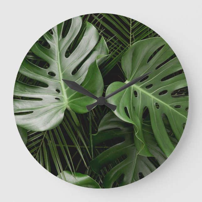 Monstera leaves, luxury tropical layout. large clock (Front)