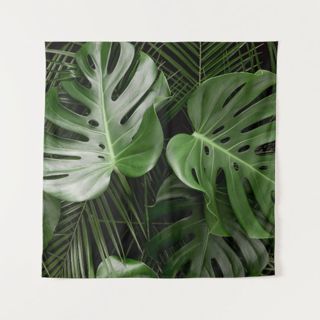 Monstera leaves, luxury tropical layout. tapestry (Front)