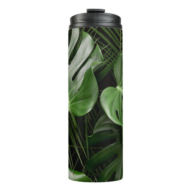 Monstera leaves, luxury tropical layout. thermal tumbler (Front)