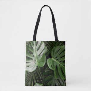 Monstera leaves, luxury tropical layout. tote bag