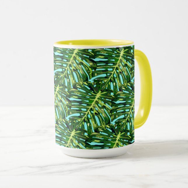 Monstera Leaves Mug - Greenery (Front Right)
