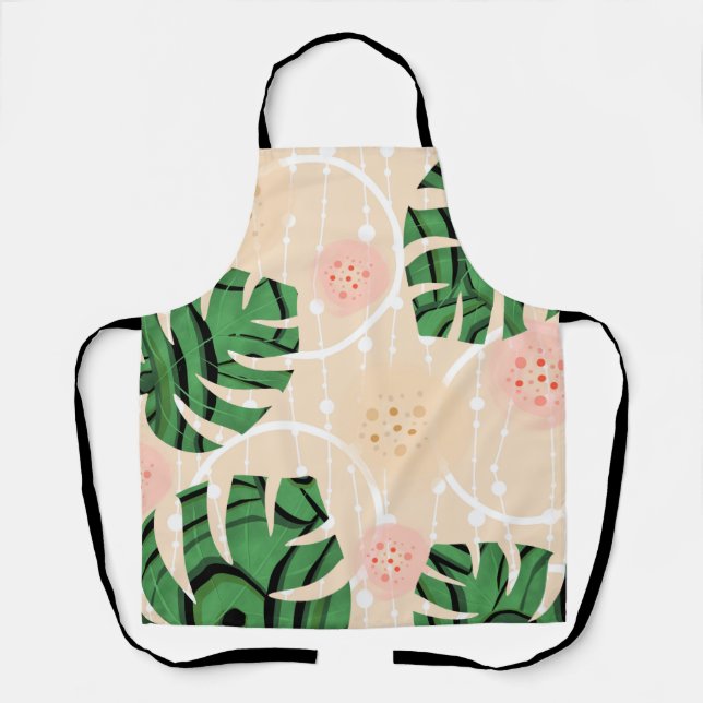 Monstera leaves on pink.  apron (Front)