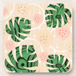 Monstera leaves on pink.  coaster