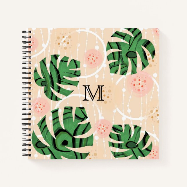 Monstera leaves on pink.  notebook (Front)