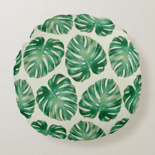 Monstera leaves round cushion