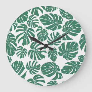 Monstera leaves seamless, decorative pattern. large clock