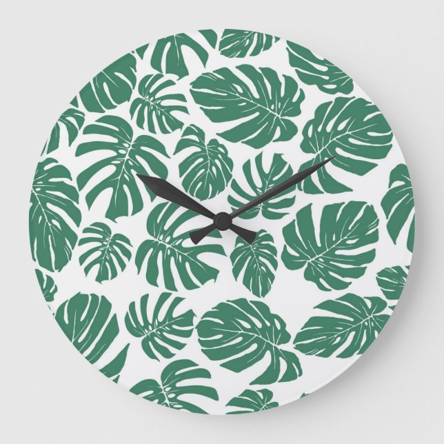 Monstera leaves seamless, decorative pattern. large clock (Front)