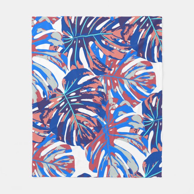 Monstera leaves seamless pattern fleece blanket (Front)