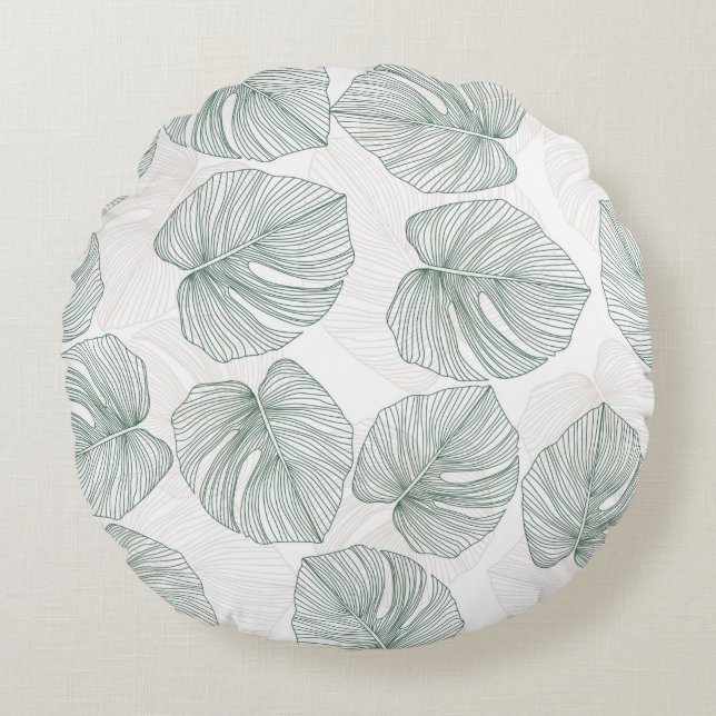 Monstera leaves seamless pattern. Tropical pattern Round Cushion (Front)