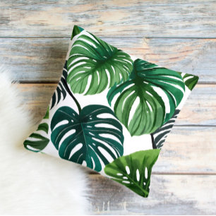 Monstera Leaves   Simple Modern Watercolor Cushion