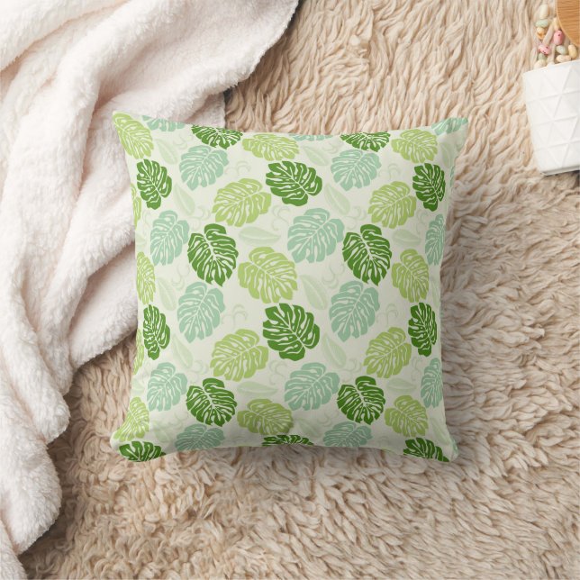 Monstera Leaves Throw Pillow (Blanket)