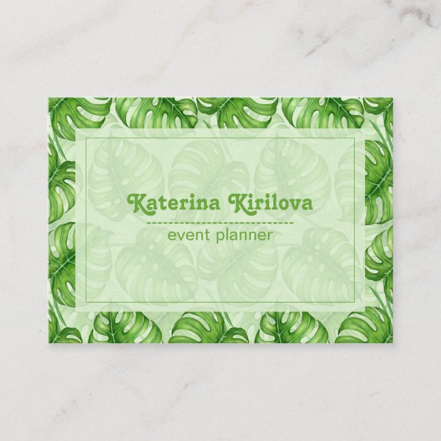 Monstera leaves tropical design business card (Front)