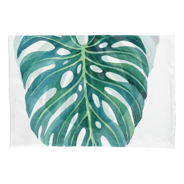 Monstera leaves, tropical foliage illustration pillowcase (Front)