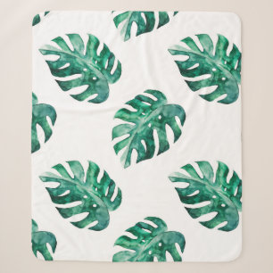 Monstera leaves. Tropical illustration pattern Sherpa Blanket