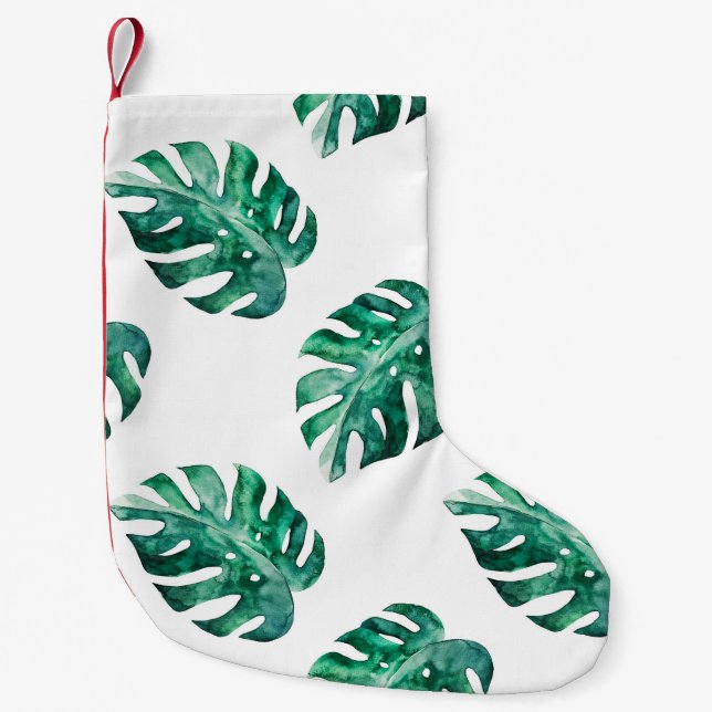 Monstera leaves. Tropical illustration pattern Small Christmas Stocking (Front)