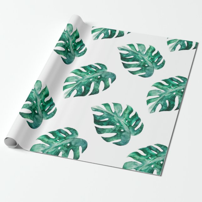 Monstera leaves. Tropical illustration pattern Wrapping Paper (Unrolled)