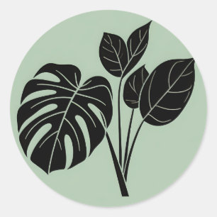 Monstera Leaves Tropical Minimalist Sage Classic Round Sticker