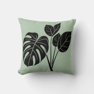 Monstera Leaves Tropical Minimalist Sage Cushion