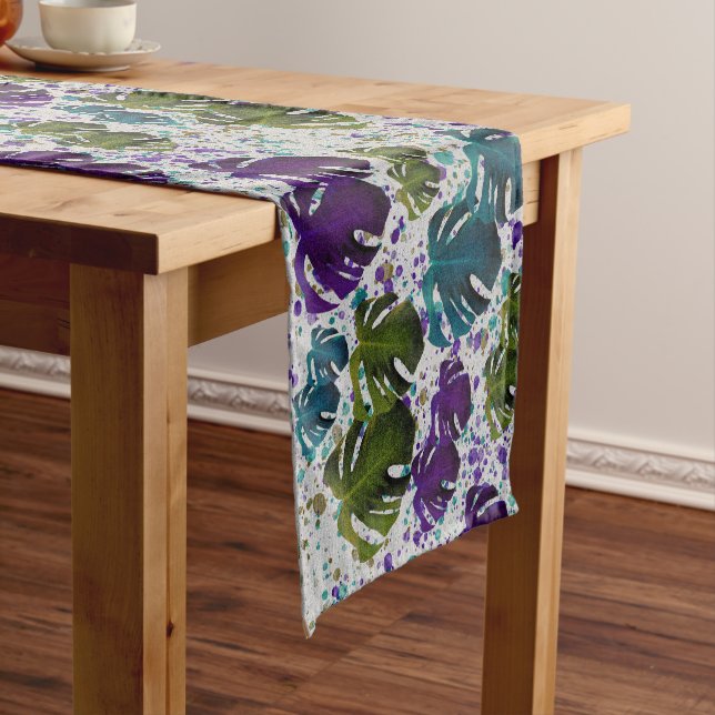 Monstera Leaves Tropical Short Table Runner (In Situ)