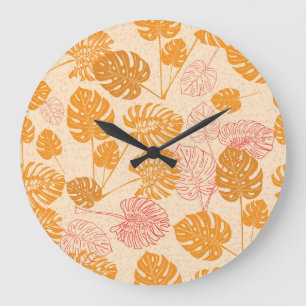 Monstera leaves: tropical silhouette seamless large clock