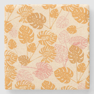 Monstera leaves: tropical silhouette seamless stone coaster