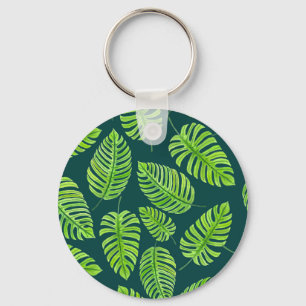 Monstera leaves, tropical watercolor pattern key ring