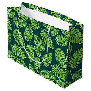 Monstera leaves, tropical watercolor pattern large gift bag