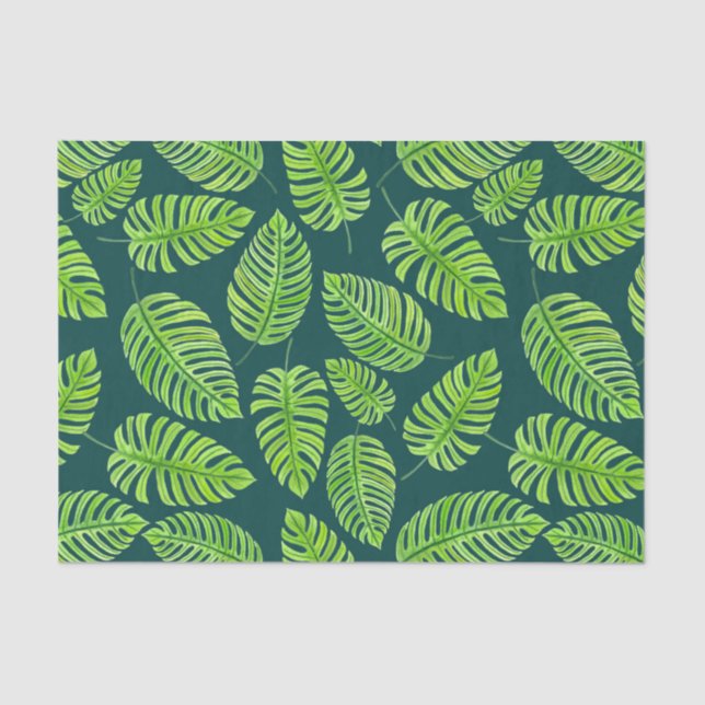 Monstera leaves, tropical watercolor pattern tissue paper (Front)