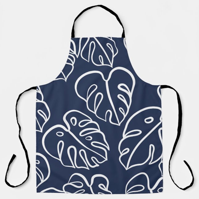 Monstera Leaves: Vintage Hand Drawn. Apron (Front)
