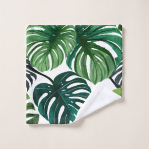 Monstera Leaves Watercolor Botanical Tropical Wash Cloth