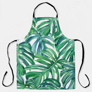 Monstera Leaves: Watercolor Jungle Pattern. Apron