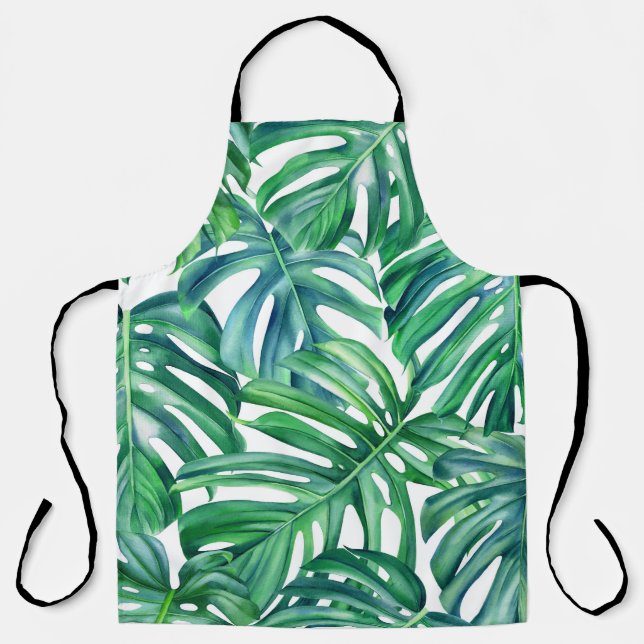 Monstera Leaves: Watercolor Jungle Pattern. Apron (Front)