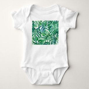 Monstera Leaves: Watercolor Jungle Pattern. Baby Bodysuit
