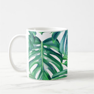 Monstera Leaves: Watercolor Jungle Pattern. Coffee Mug