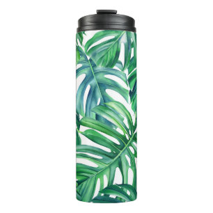 Monstera Leaves: Watercolor Jungle Pattern. Thermal Tumbler