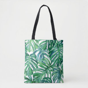 Monstera Leaves: Watercolor Jungle Pattern. Tote Bag