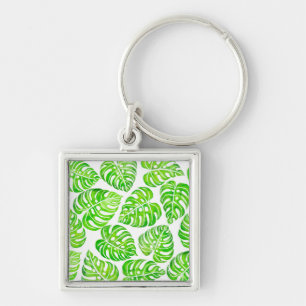 Monstera leaves watercolor key ring