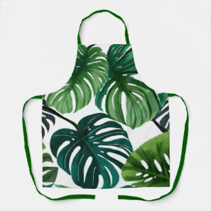 Monstera Leaves Watercolor Modern Botanical Art Apron