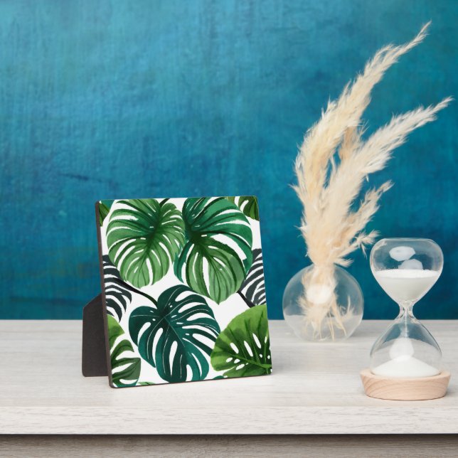 Monstera Leaves Watercolor Modern Botanical Art Plaque (Insitu)
