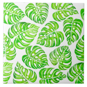 Monstera leaves watercolor tile