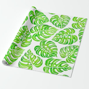 Monstera leaves watercolor wrapping paper