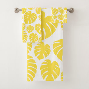 Monstera - Lemon Yellow and White Bath Towel Set