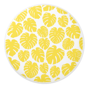 Monstera - Lemon Yellow and White Ceramic Knob